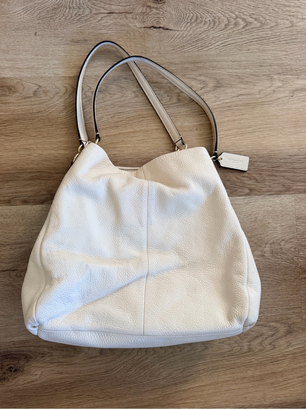 Classic Cream White Leather Shoulder Hobo Bag Purse
